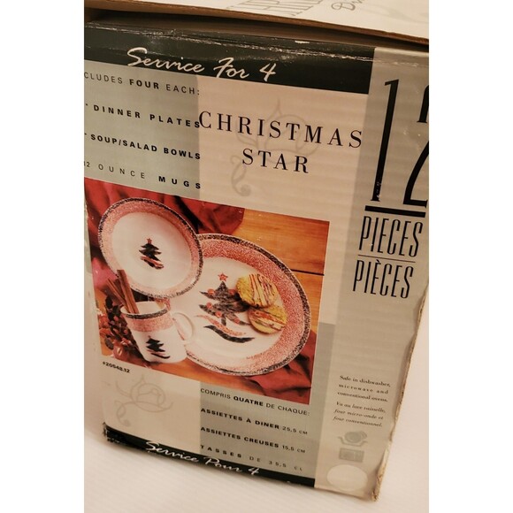 Gibson Christmas Star Dinnerware Set New 12pc Tree Spongeware Bowl Plate Mug Y2K - Picture 11 of 12